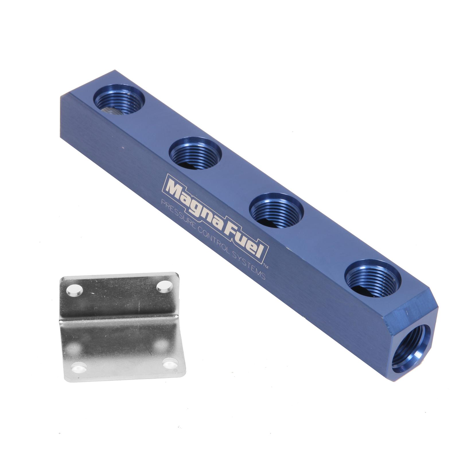 MagnaFuel Fuel Block LogType Billet Aluminum Blue Anodized Four Port