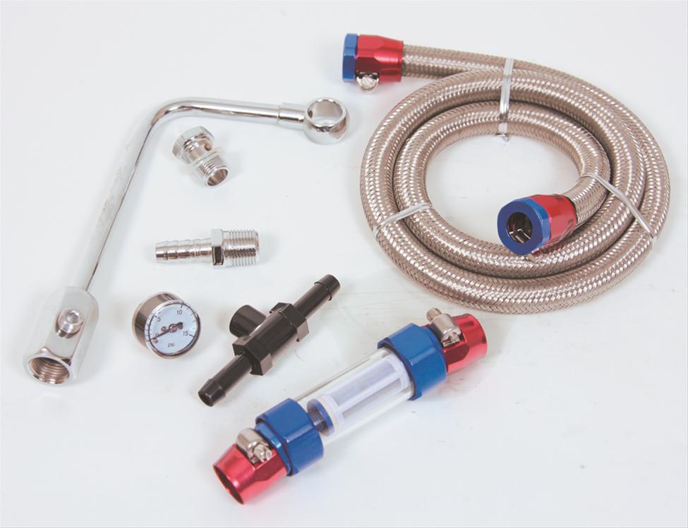 Spectre 2985 Fuel Line Chrome Steel Carter/Edelbrock 3/8" Inlet 5/818