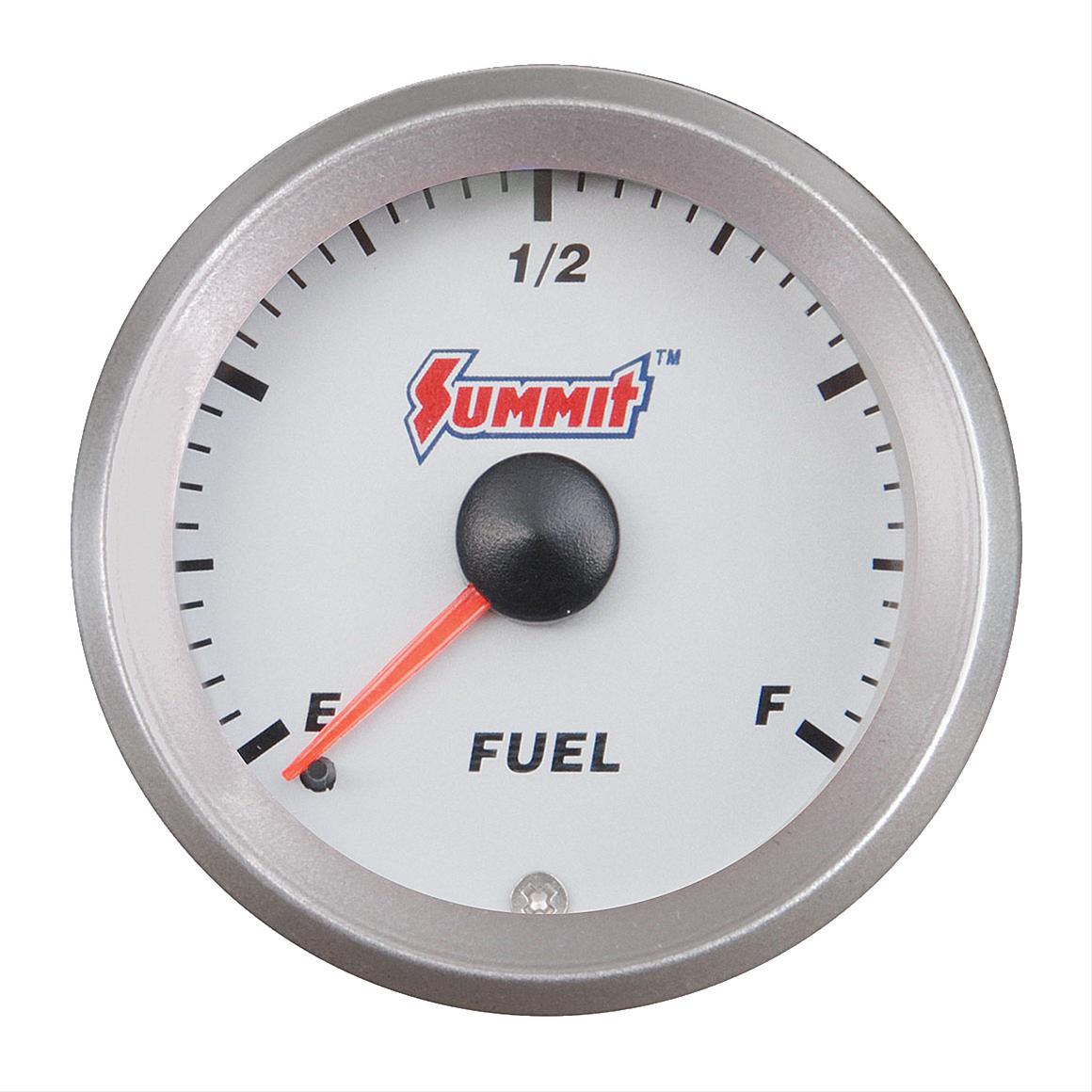 Summit Electrical Fuel Level Gauge 2 1/16" Dia Silver Face G2890 090