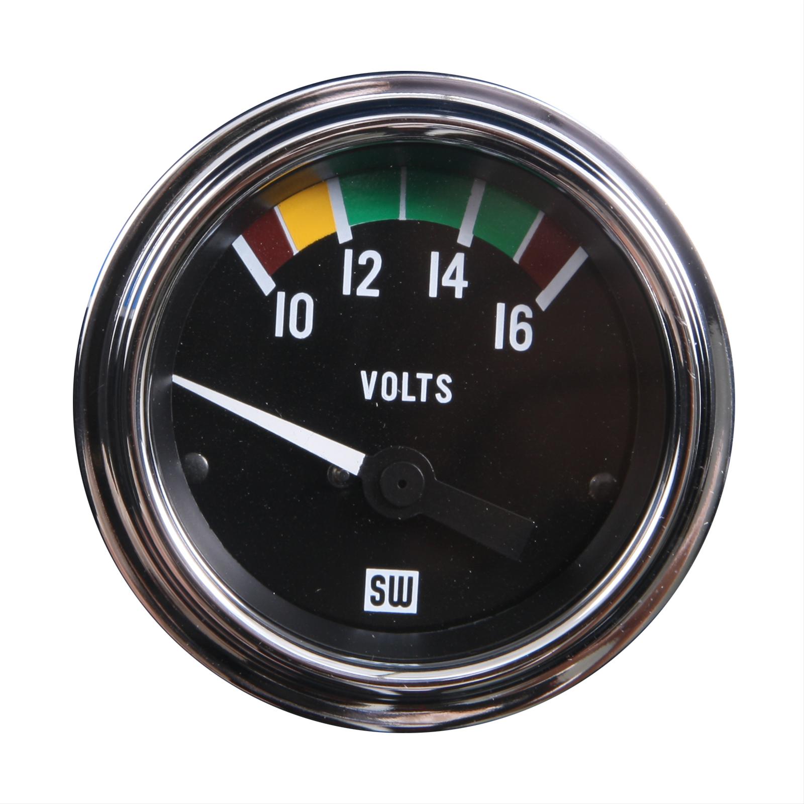 Stewart Warner Deluxe Electrical Voltmeter Gauge 2 1/16 Dia Black Face