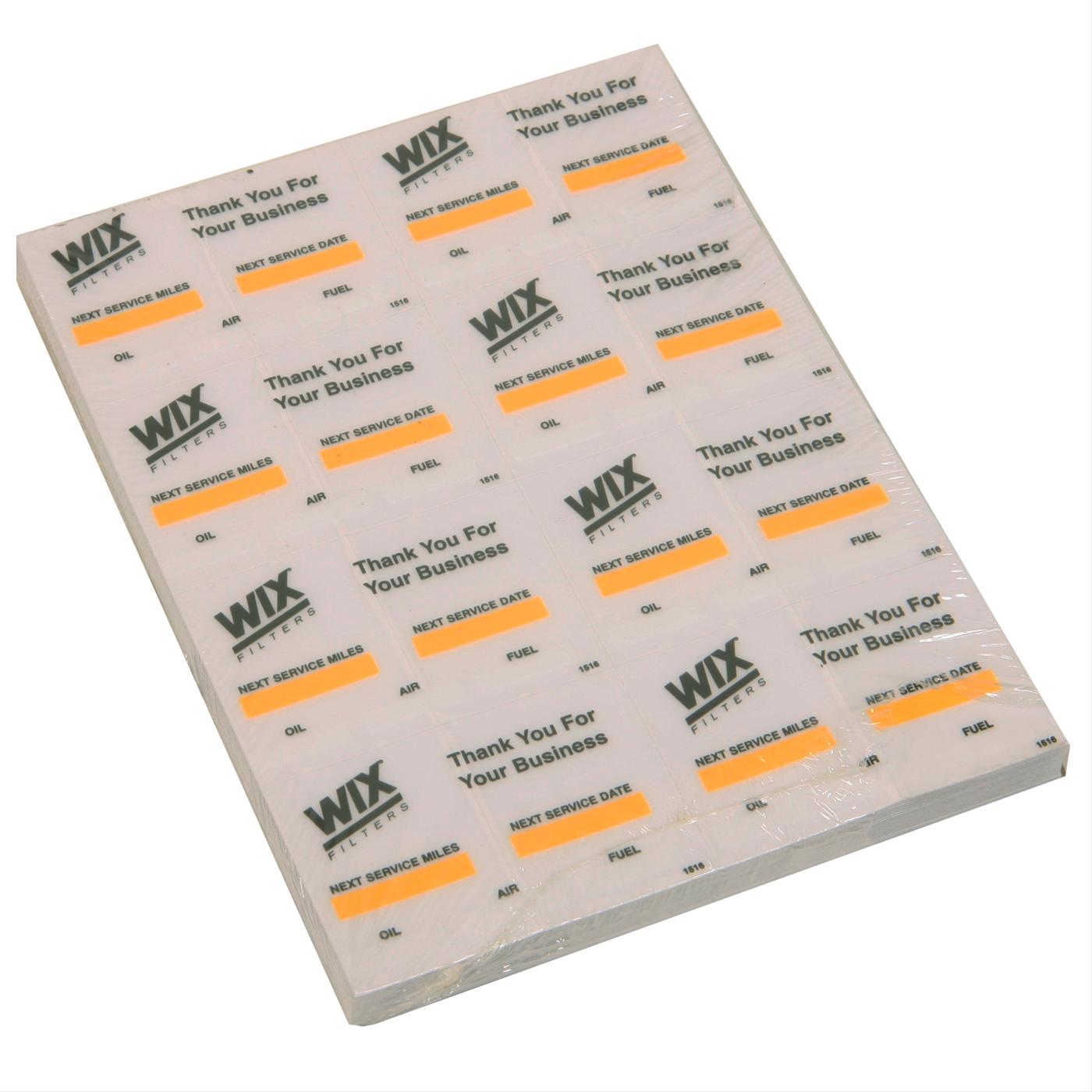 Wix Filters WI1516 Oil Change Decal WIX Static Sticker Set of 27 eBay