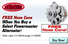 FREE Nose Cone When You Buy a Powermaster Chrome Alternator