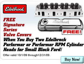 FREE Signature Series Valve Covers When You Buy Two Edelbrock Performer or Performer RPM Cylinder Heads for Small Block Ford