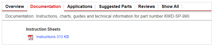 Instructions Links on the Part Detail Page