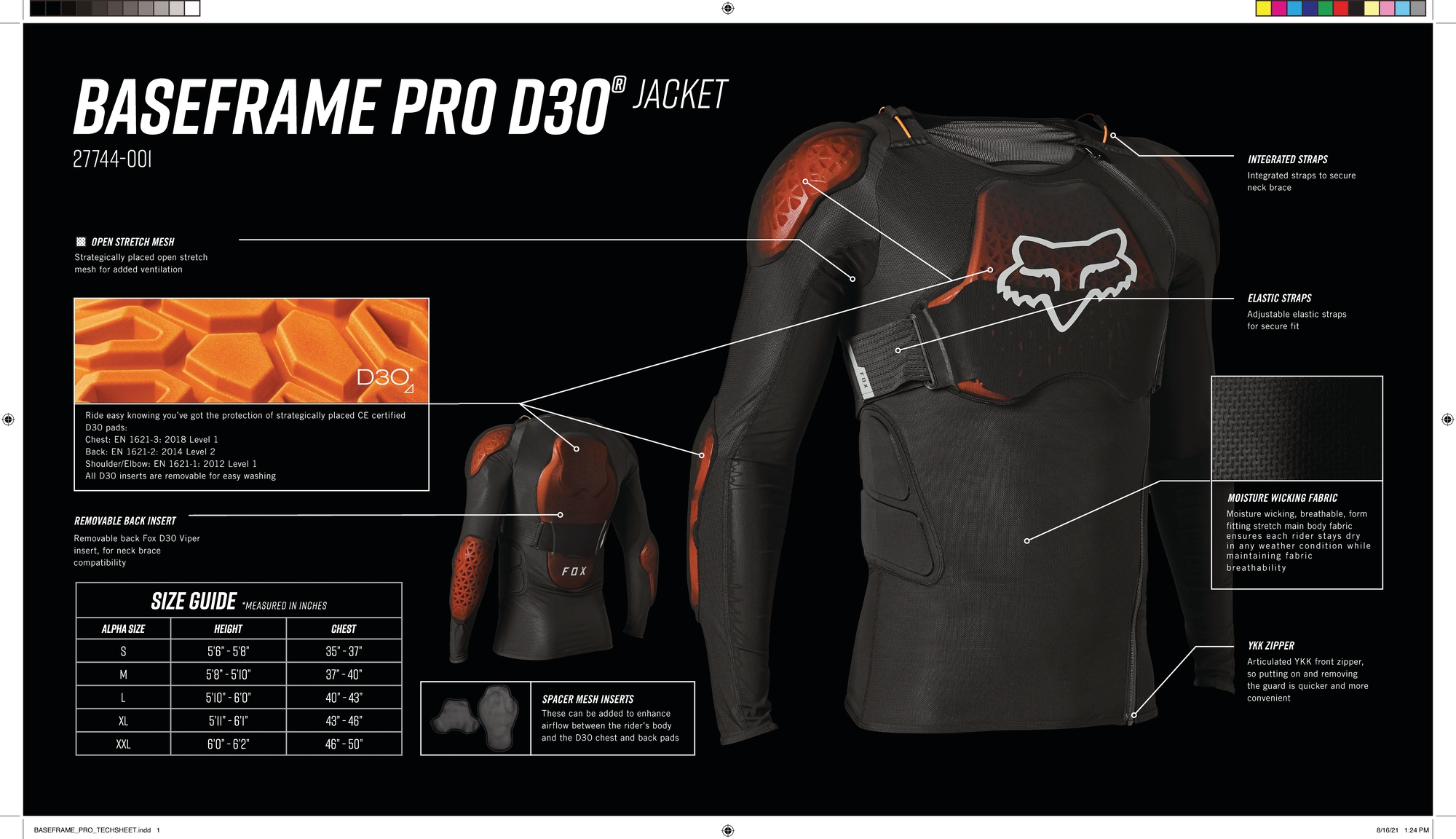 Fox Racing 27744-001-XL Fox Racing Baseframe Pro D3O Chest Guard