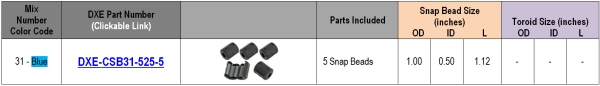 DX Engineering Ferrite Medium RFI Suppression Snap-On Ferrite Beads DXE-CSB31-525-5