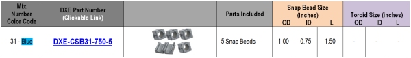 DX Engineering Ferrite Large RFI Suppression Snap-On Ferrite Beads DXE-CSB31-750-5