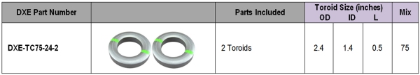 DXE Ferrite Low Frequency Large Toroid Pack DXE-TC75-24-2