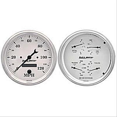 AutoMeter Gauge Kit 2 Pc. Quad & Speedometer 5in. Old Tyme White