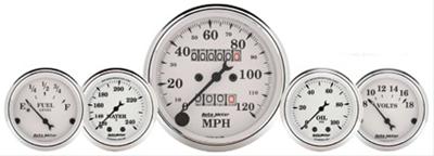 AutoMeter Gauge Kit 5 Pc. 3-1/8in. & 2-1/16in. Mech. Speedo. Wtmp & Oilp Old Tyme Wht
