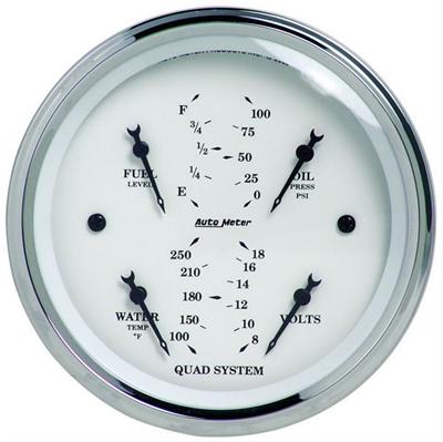 AutoMeter Gauge Quad 3-3/8in. 0 Ohm(e) to 90 Ohm(f)Elec Old Tyme White