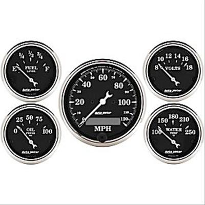 AutoMeter Gauge Kit 5 Pc. 3-1/8in. & 2-1/16in. Elec. Speedometer Old Tyme Black