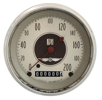 Classic Instruments All-American Nickel Series Speedometers AN59SHC Speedometer, Nickel, 3 3/8 in. Diameter, 0-200 kph, Analog, Electrical, Curved Face, Each