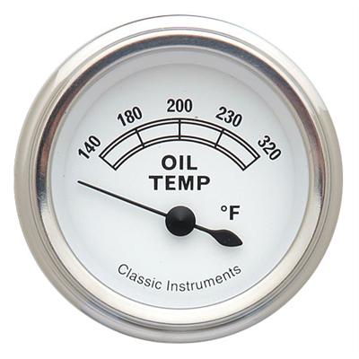 Classic Instruments White Series Gauges CW28SLF Gauge, Series, Oil Temperature, 140-320 degrees F, 2 1/8 in., Face, Analog, Electrical