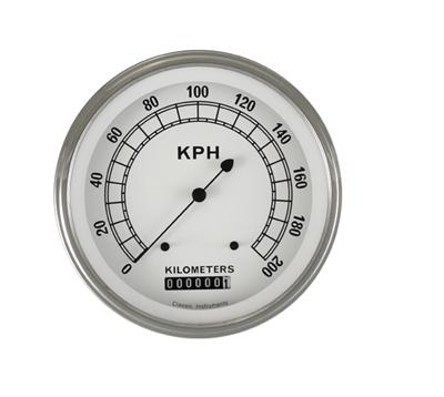 Classic Instruments White Series Speedometers CW58SLF Speedometer, White, 5 in. Diameter, 0-200 kph, Analog, Electrical, Flat Face, Each