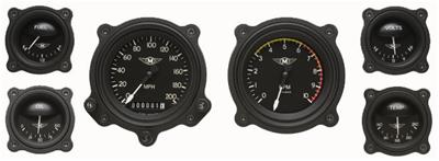 Classic Instruments Moal Bomber Series Gauge Sets MA01BLFBZ Set, Series, Analog, Electronic, Black Face, White Pointer, Black Bezel, Kit