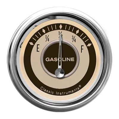 Classic Instruments Nostalgia VT Series Gauges NT09SHC Gauges, Series, Fuel Level, Empty-Full, Analog, Electrical, 2 1/8 in., Beige Face, Brown Numbers, 240 ohms Empty, 33 ohms Full, Each