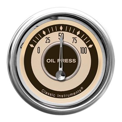 Classic Instruments Nostalgia VT Series Gauges NT81SHC Gauge, VT, Oil Pressure, 0-100 psi, 2 1/8 in., Beige Face, Analog, Electrical, Each
