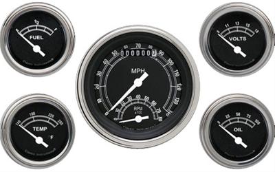 Classic Instruments Traditional Series Gauges TR35SLF Gauges, Traditional, Speedometer, Tach, Water Temperature, Fuel Level, Voltmeter, Black Face, Analog, Set of 5