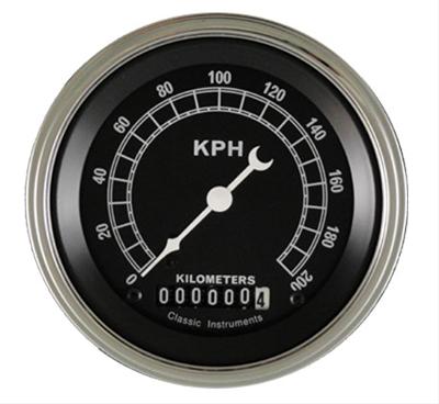 Classic Instruments Traditional Series Speedometers TR59SLC Speedometer, Series, 3 3/8 in. Diameter, 0-200 kph, Analog, Electrical, Curved Face, Each