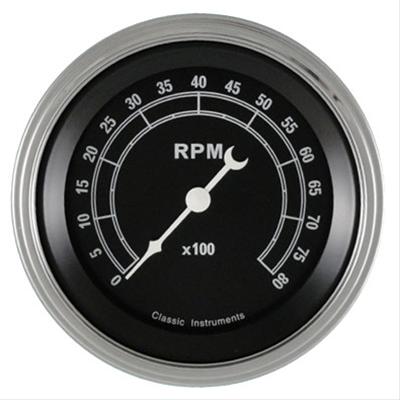 Classic Instruments Traditional Series Tachometers TR80SLC Gauge, Series, Analog, Tachometer, 0-8,000 rpm, 3 3/8 in. Diameter, Black Face, Electrical, Each