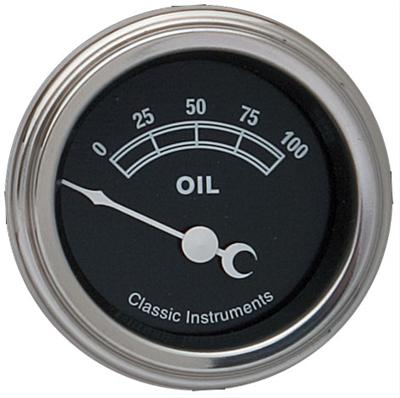 Classic Instruments Traditional Series Gauges TR81SLF Gauge, Series, Analog, Oil Pressure, 0-100 psi, 2 1/8 in. Diameter, Black Face, Electrical, Each