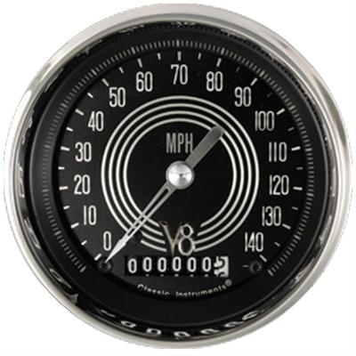 Classic Instruments V8 Speedster Series Speedometers V8SR55SHC Gauge, Series, Speedometer, 0-140 mph, 3 3/8 in. Diameter, Black Face, Analog, Each