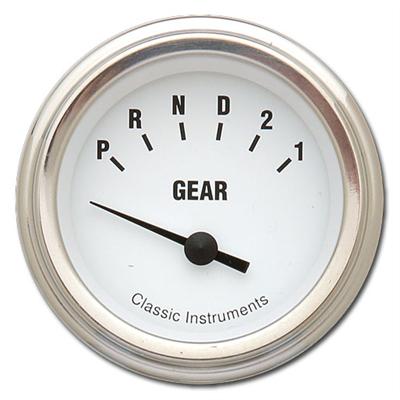 Classic Instruments Gear Selector Gauges WH07SLF Gauge, Selector, Round, Dash Mount, 2 1/8 in., White Face, Polished Bezel, without Overdrive, Each