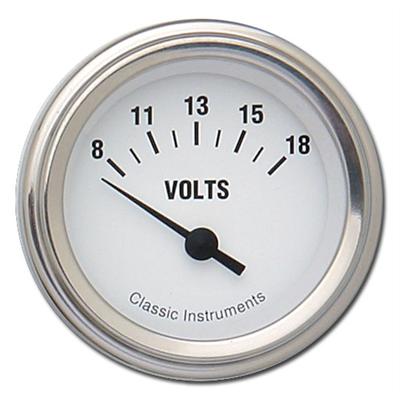 Classic Instruments White Hot Series Gauges WH30SLC Gauge, Series, Voltmeter, 8-18 V, 2 1/8 in., Face, Analog, Electrical, Each