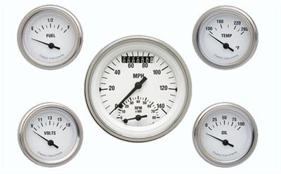 Classic Instruments White Hot Series Gauge Sets WH35SLC Gauges, Hot, Speedometer, Tach, Water Temperature, Fuel Level, Voltmeter, Face, Analog, Set of 5