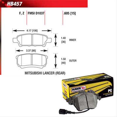 Hawk Performance Ceramic Brake Pads HB457Z.605 Pads, Ceramic, Chrysler, Dodge, Jeep, Mitsubishi, Set thumbnail 2