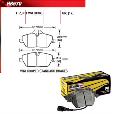 Hawk Performance Ceramic Brake Pads HB570Z.666 Pads, Pads, Front, Mini, Set thumbnail 2