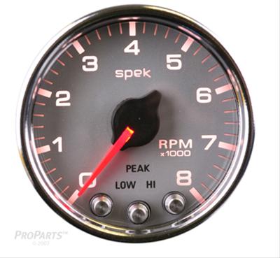 Autometer Spek-Pro Gauge Tach 2 1/16in 8K Rpm W/ Shift Light & Peak Mem Slvr/Chrm