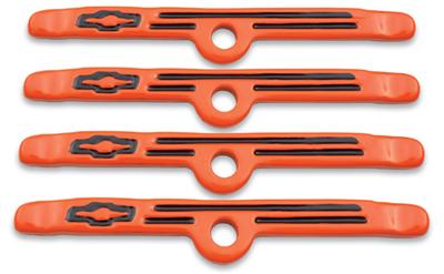 Proform GM Licensed Valve Cover Hold-Down Clamps 141-782 Clamps, Orange Powdercoated, Chevy, Set of 4