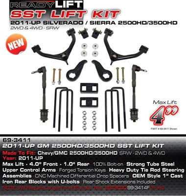 ReadyLift Suspension SST Lift Kits 69-3411 Lift, Torsion Bar Key/Leaf Spring Blocks, 4.0 in. Front, 1.0 in. Rear, Chevy, GMC, Kit thumbnail 4