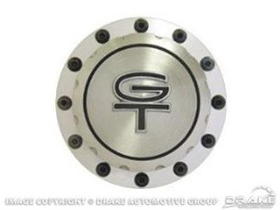 Scott Drake Fuel Tank Caps for 1964-1973 MUSTANG - B-9030-GT Cap, Aluminum, Polished, GT Logo, Ford, Each