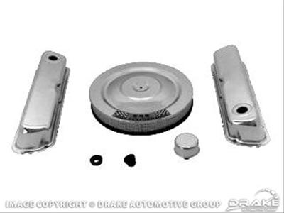 Scott Drake Engine Dress Up Kits C5ZZ-6980 Valve Covers, Chrome, Up, Air Cleaner, Chrome, 289 HiPo Cleaner Logo, Ford, 260, 289, 302, Kit