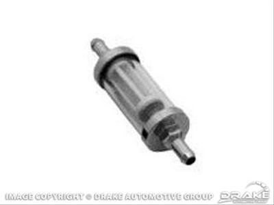 Scott Drake Fuel Filter with 0.313 in. Inlet Size W89258B Filter, Inline, Clear Glass Housing, Nylon Element, 5/16 Hose Barb Inlet/Outlet, Ford, Each