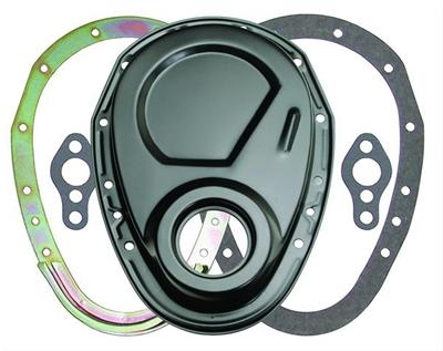 Trans-Dapt Performance Timing Covers 8638 Chain Cover, Two-piece, Steel, Black Powdercoated, Chevy, Small Block, Each