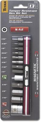 Titan Tools 16135 Titan 13-Piece SAE Tamper-Proof Hex Bit Set