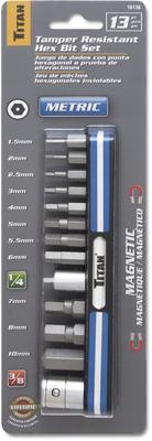 Titan Tools 16136 Titan 13-Piece Metric Tamper-Proof Hex Bit