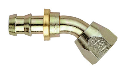 Aeroquip Socketless Hose Ends FBM1438 Fitting, End, AQP Socketless, 45 Degree, -4 AN to 3/4 -16 in. Female Thread, Steel, Natural, Each