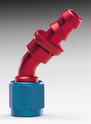 Aeroquip Socketless Hose Ends FBM1522 Fitting, End, AQP Socketless, 45 Degree, -6 AN Barb to Female -6 AN, Aluminum, Red/Blue, Each
