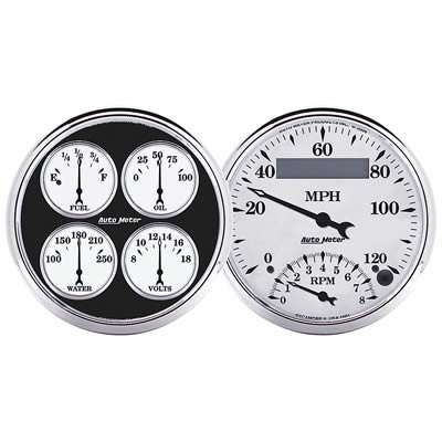 AutoMeter Gauge Kit 2 Pc. Quad & Tach/Speedo 5in. Old Tyme White II thumbnail 2