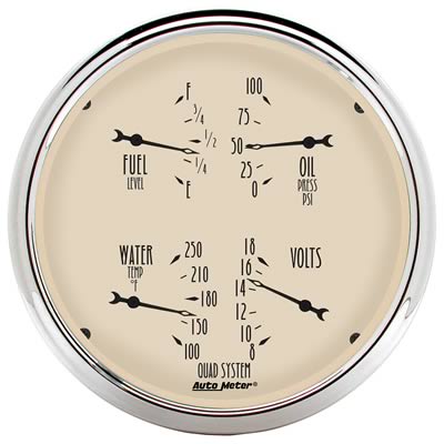 AutoMeter Gauge Quad 5in. 240 Ohm(e) to 33 Ohm(f) Elec Antique Beige
