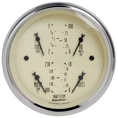 AutoMeter Gauge Quad 3-3/8in. 240 Ohm(e) to 33 Ohm(f) Elec Antique Beige
