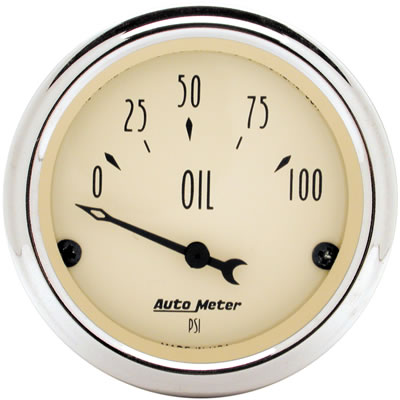 Autometer 2-1/16 inch Electric Oil Pressure 100PSI Antique Beige Gauge