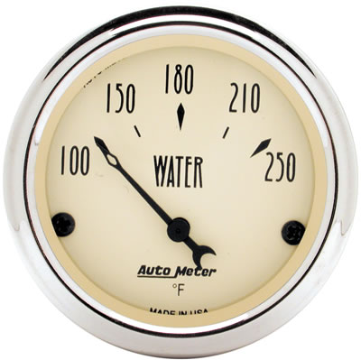 Autometer 2-1/16 inch Electric Water Temperature 250 Deg F Antique Beige Gauge