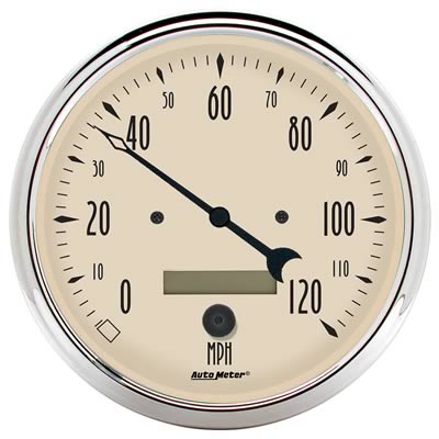 AutoMeter Gauge Speedometer 5in. 120MPH Elec. Prog. W/ Lcd Odo Antique Beige
