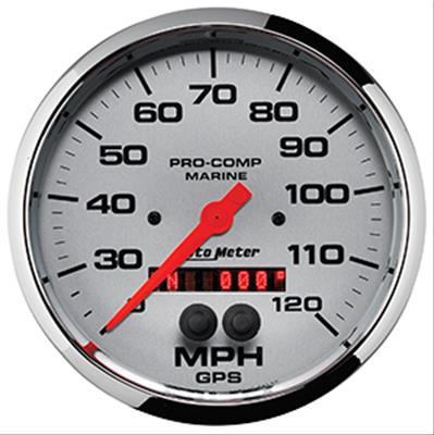 AutoMeter Pro-Comp Marine GPS Speedometers 200646-35 Gauge, Marine, Speedometer, 5 in., 0-120 mph, Full Sweep, Silver Face, Red Pointer, Chrome Bezel, Electrical, GPS, Each
